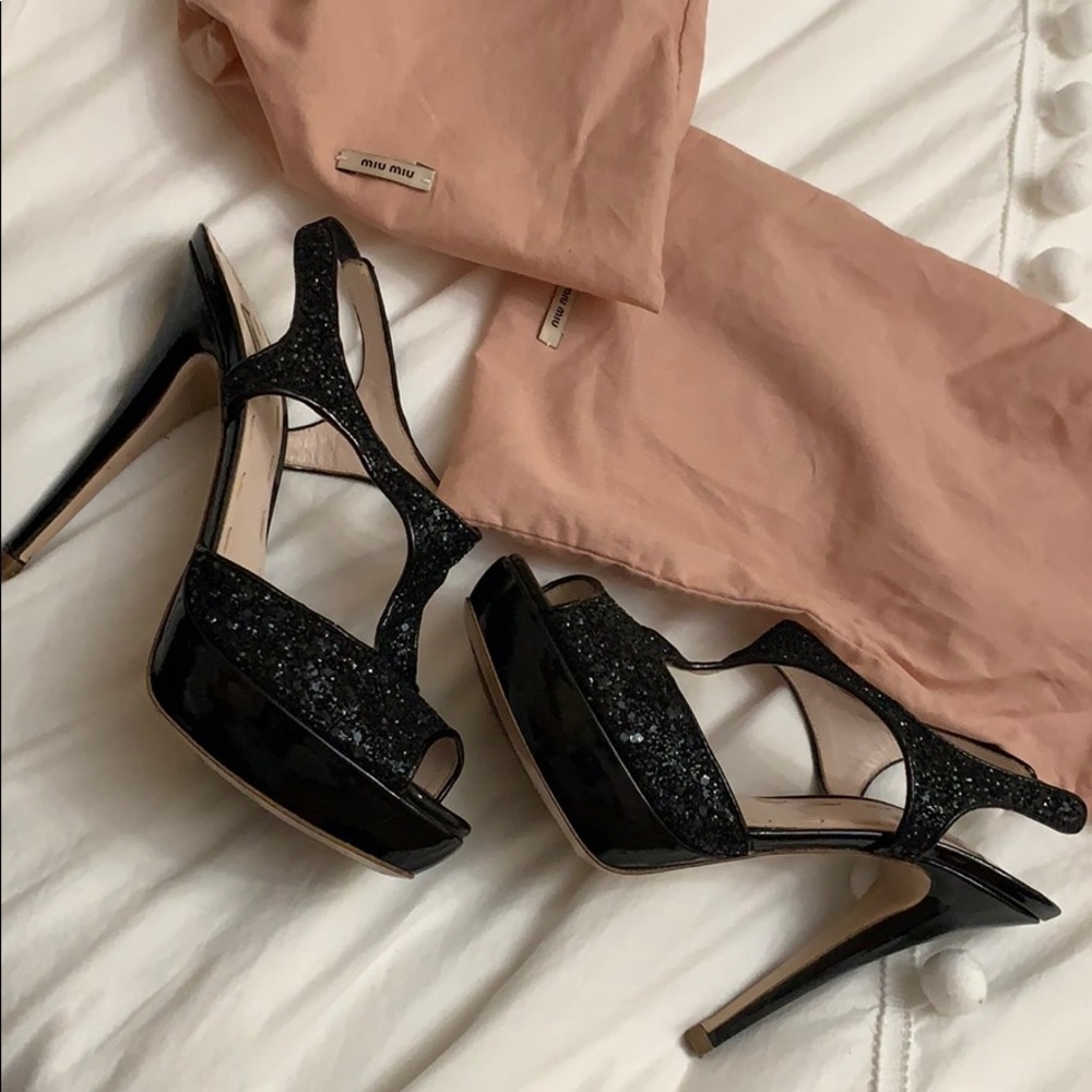 MIU MIU glitter platform sandals